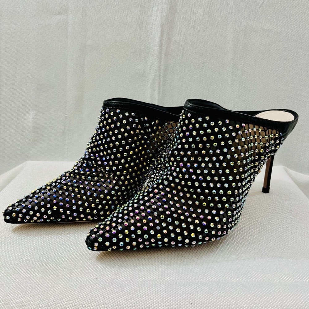 Women's Schultz Mule Tela Crystal Glam Black Stilleto Heels - Size 7.5B